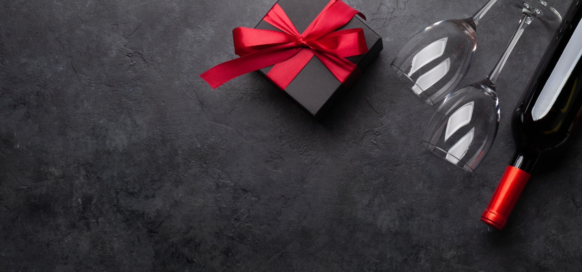 Valentines or Christmas card with wine and gift